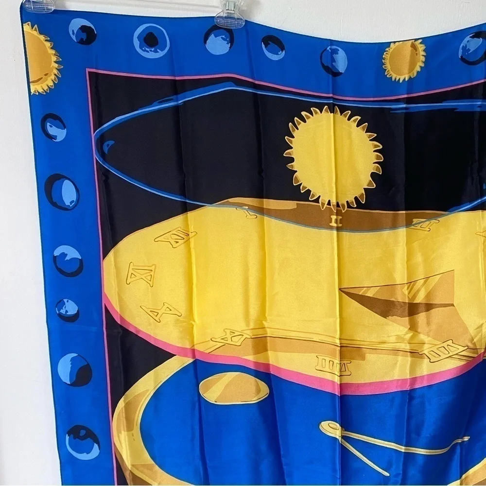MOVADO 100% Silk Scarf The Museum Watch‎ Face Stopwatch Celestial Sun Moon Stars